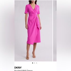 DKNY Pink Ruched Midi dress